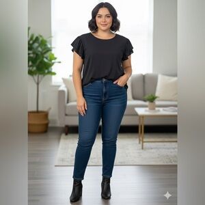 NWOT Sugarlips Ruffle Sleeve Black Blouse Size 2X